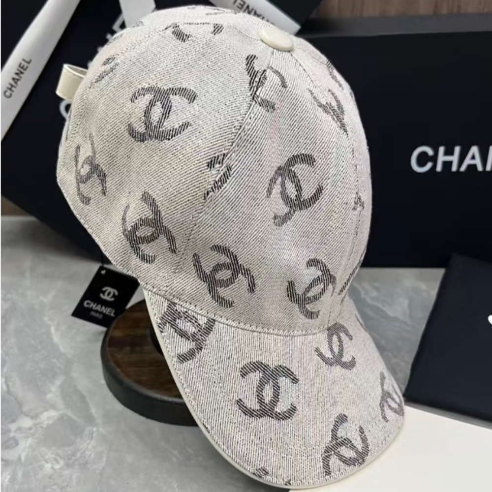 CHANEL Beige and Charcoal Logo Hat - Picture 2 of 5